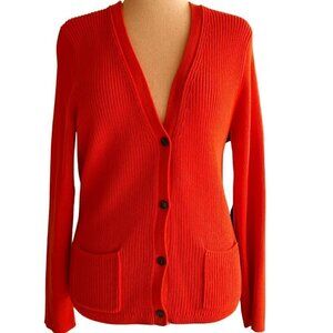Lands End Cotton Cardigan Sweater Size LP/14-16 Pink